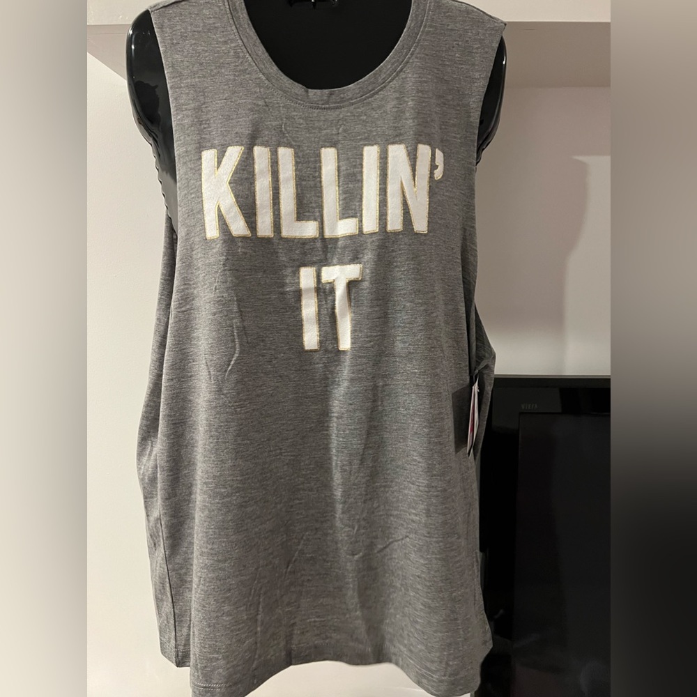 Chin up brand, grey muscle tee, size L